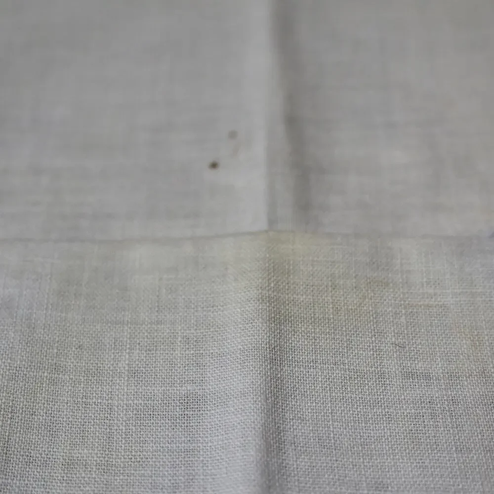 Vintage White Linen Napkins Scalloped Edge Blue Floral Embroidery 10 in Set of 4